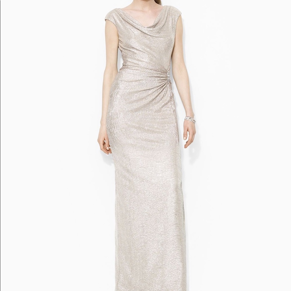 LAUREN RALPH LAUREN COWL NECK EVENING DRESS